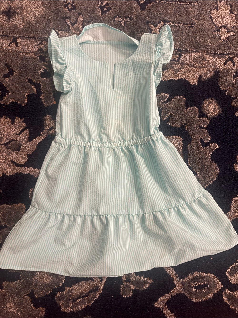 Vineyard Vines Light Blue Striped Ruffle Sleeve Dress